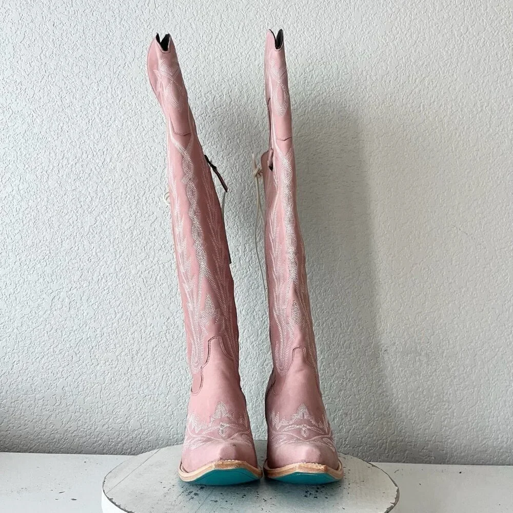 Lane LEXINGTON Over the Knee Pink Cowboy Boots Western Cowgirl Snip Toe Tall 6.5